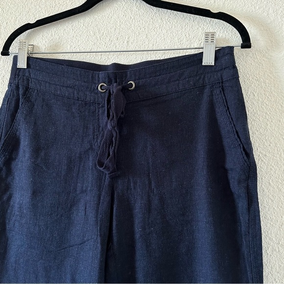 Per Se Navy Blue Lenin Straight Wide Leg Pant women Size Petite Small - Picture 4 of 8